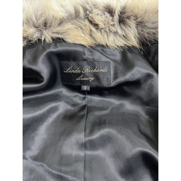 Linda Richards Genuine Fox Fur Leather Moto Jacket Zipper Coat Womens Size S - Picture 4 of 10